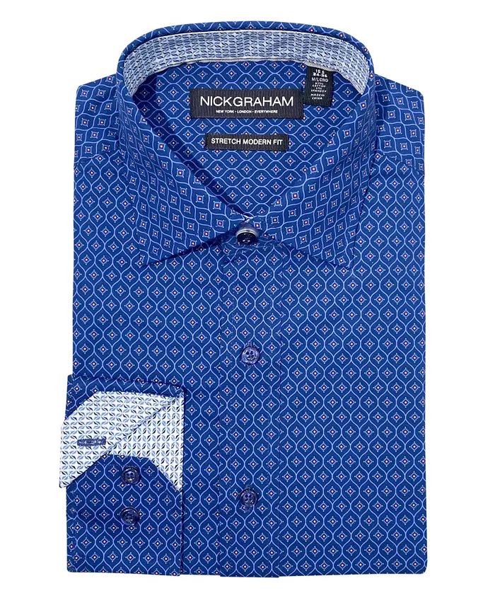 

Мужская классическая рубашка Modern Fit Wave Medallion Nick Graham, синий