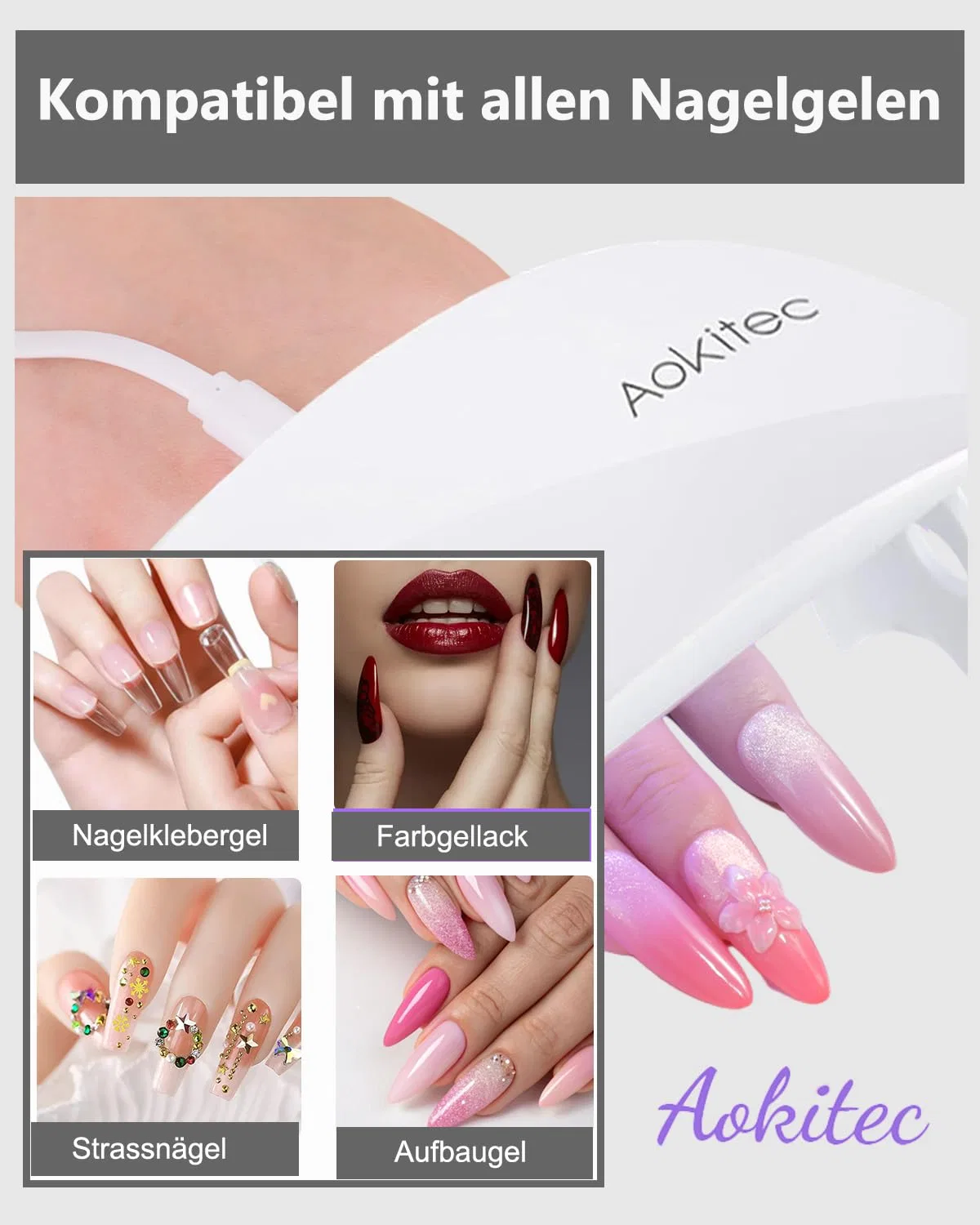 Мини УФ LED лампа Aokitec для гель-лака (белая) Aokitec, 01-White — фото 4