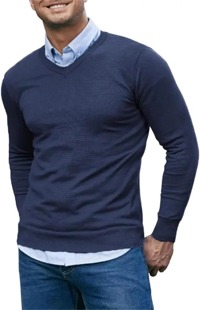 

Мужской свитер с V-образным вырезом, легкий, вязаный, с длинными рукавами