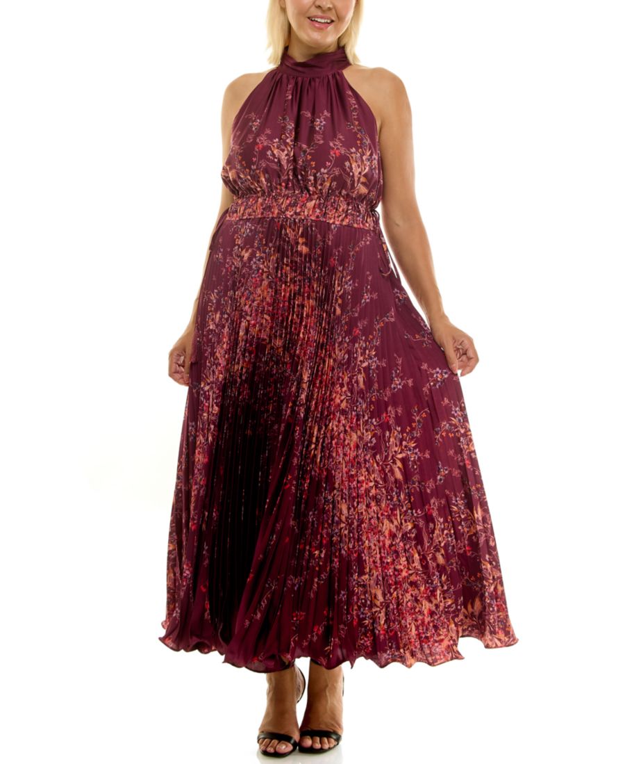 

Платье-макси большого размера с бретелькой через шею, без рукавов, с принтом, с принтом Taylor, Plum pink