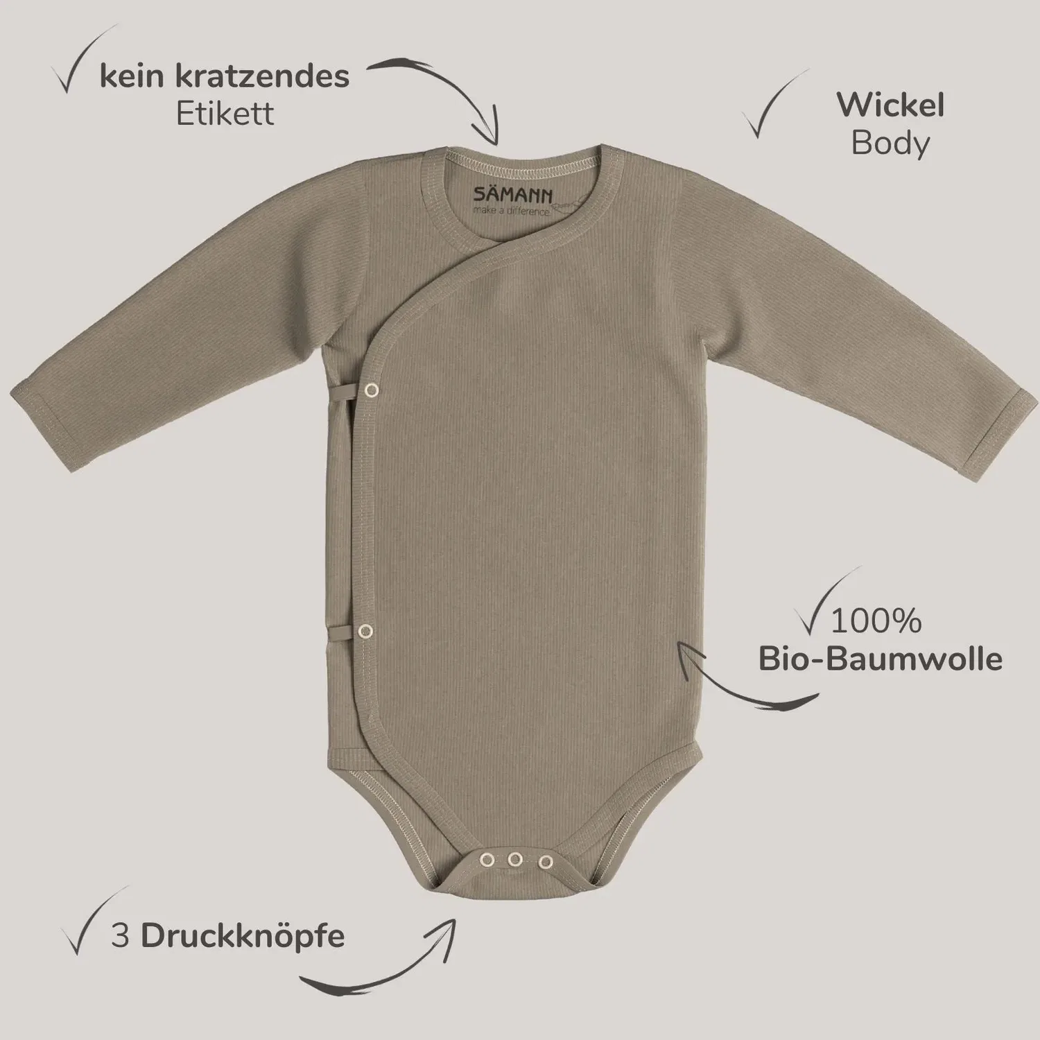 Боди-распашонка из органического хлопка Sämann, taupe — фото 2