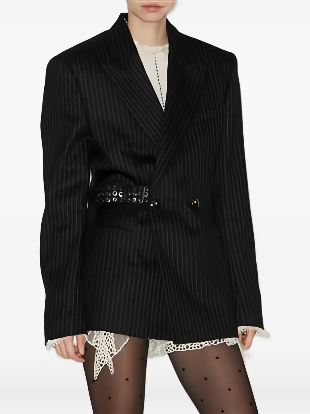 Полосатая куртка с поясом и заклепками ISABEL MARANT, черный — фото 3