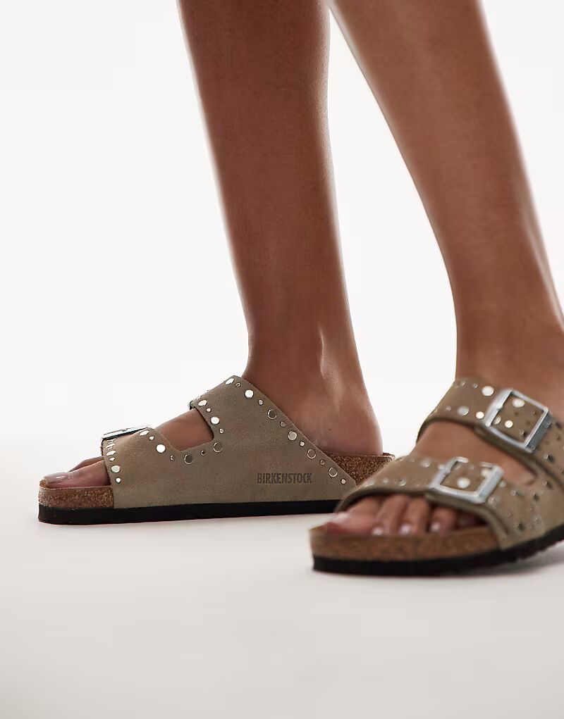Сандалии Birkenstock Arizona с заклепками серо-коричневого цвета — фото 3