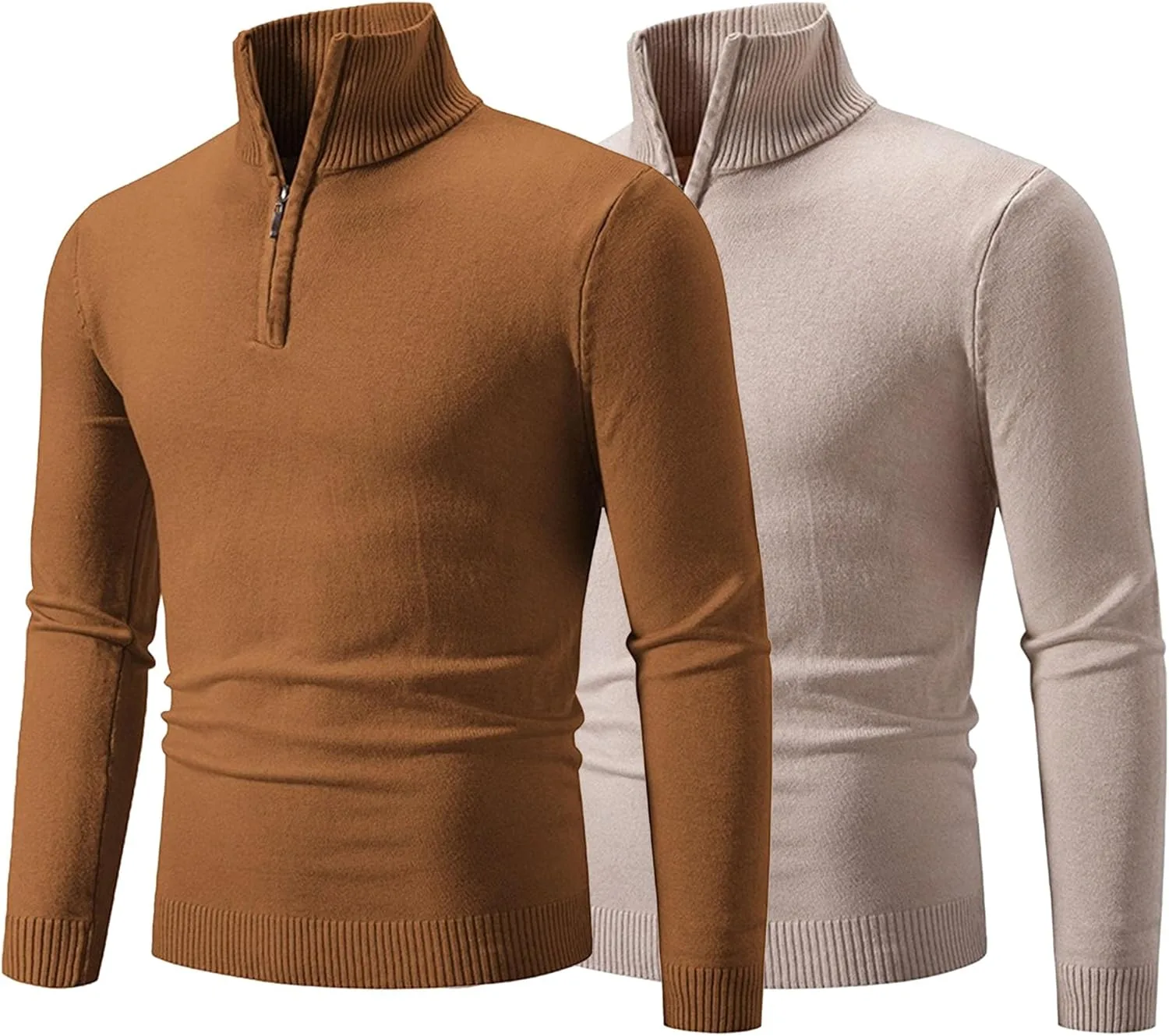 

2 упаковки мужских свитеров с воротником-стойкой и молнией на четверть, осень-зима, Slim Fit QOAAIE