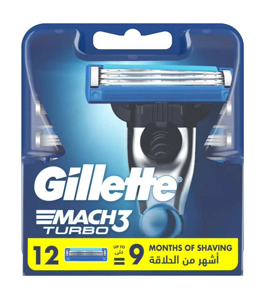 

Gillette, Mach3 Turbo, сменные лезвия, 12 шт