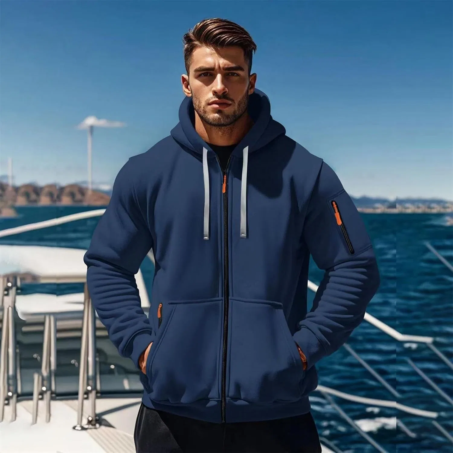Мужская куртка с капюшоном, на молнии, тактическая, Navy — фото 3