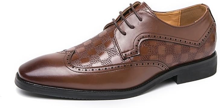

Мужские классические кожаные туфли Santimon с крыльями, клетчатые детали, шнуровка, броги-оксфорды для работы, свадеб и официальных мероприятий, коричневый