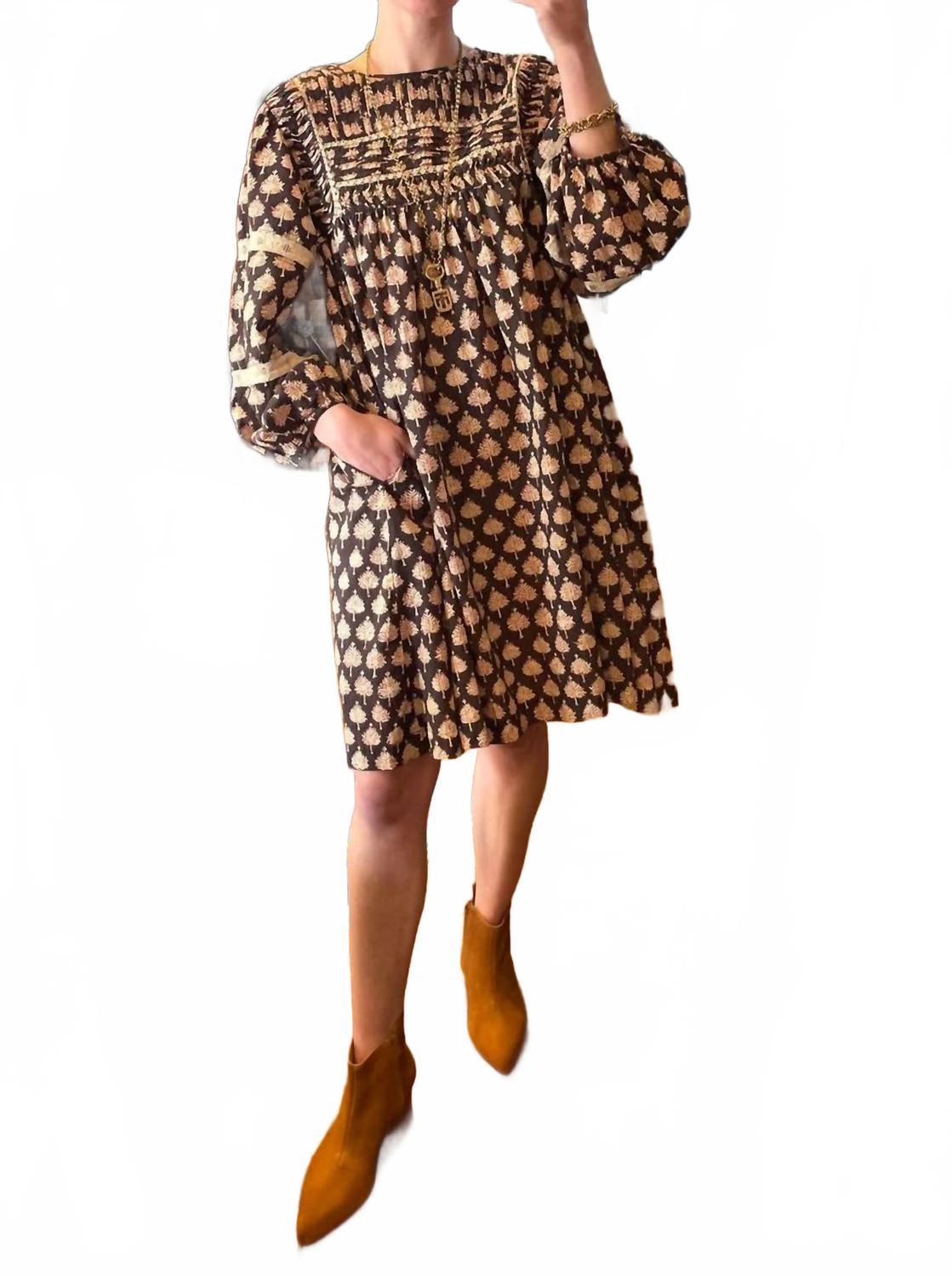 

Платье Willa в черно-коричневом цвете с принтом Ex-Voto, Black/Tan Blockprint