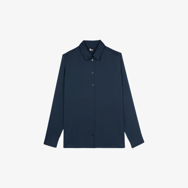 

Рубашка из смесового шелка с воротником и длинными рукавами The Kooples, синий
