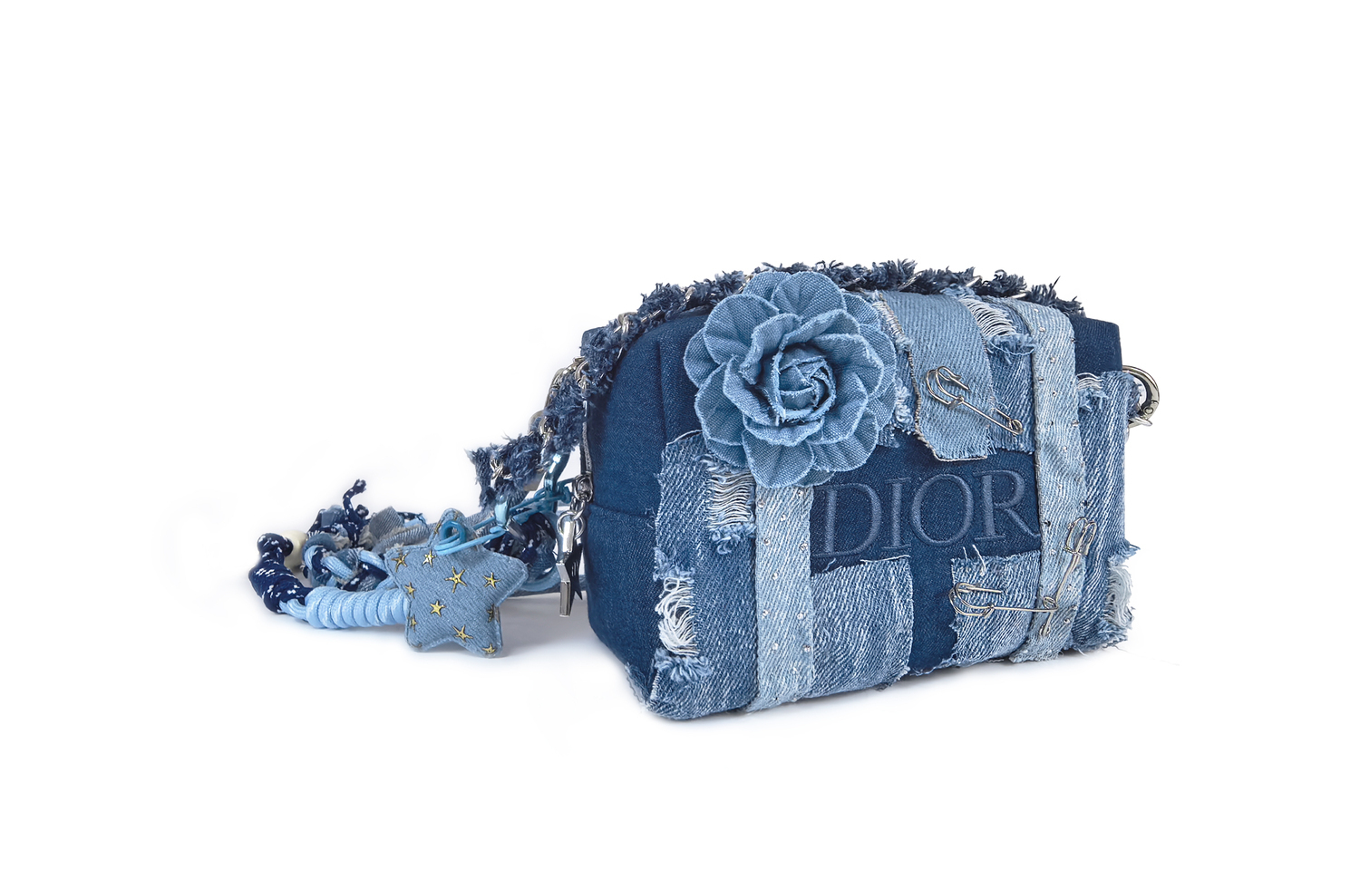 Сумочка Dior с бахромой и объемным цветком джинсовая, синий — фото 2