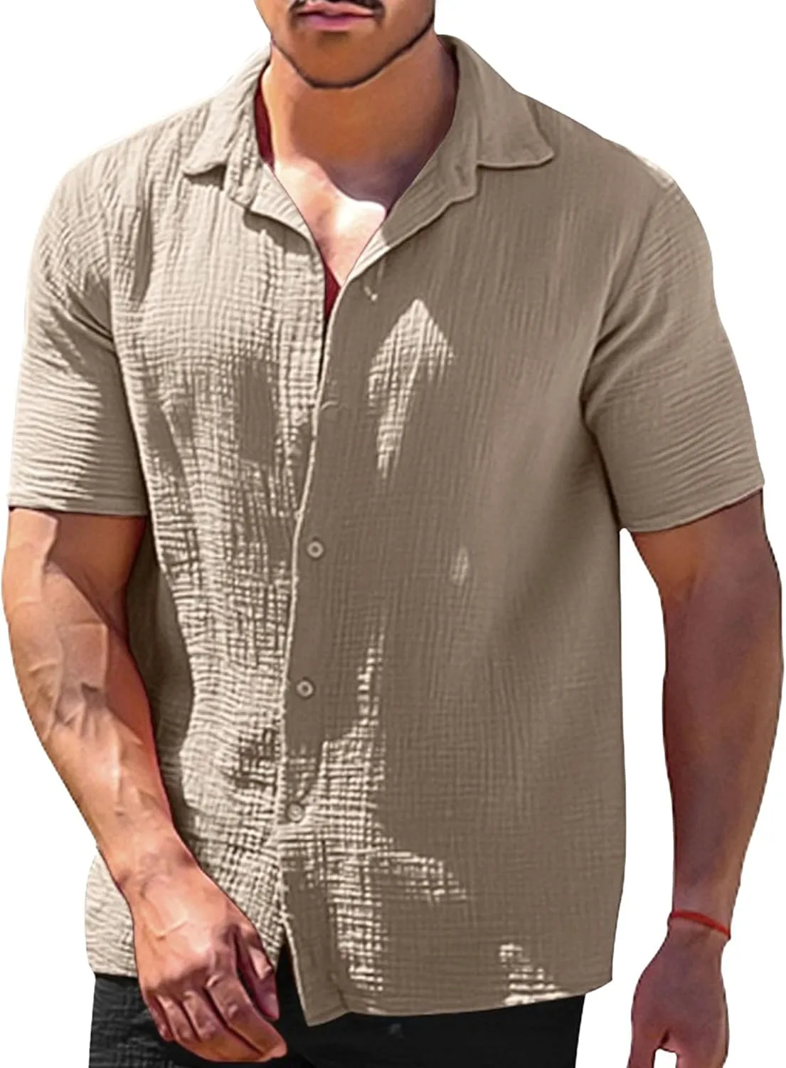 

Мужская повседневная рубашка из льна с коротким рукавом VgueElegc