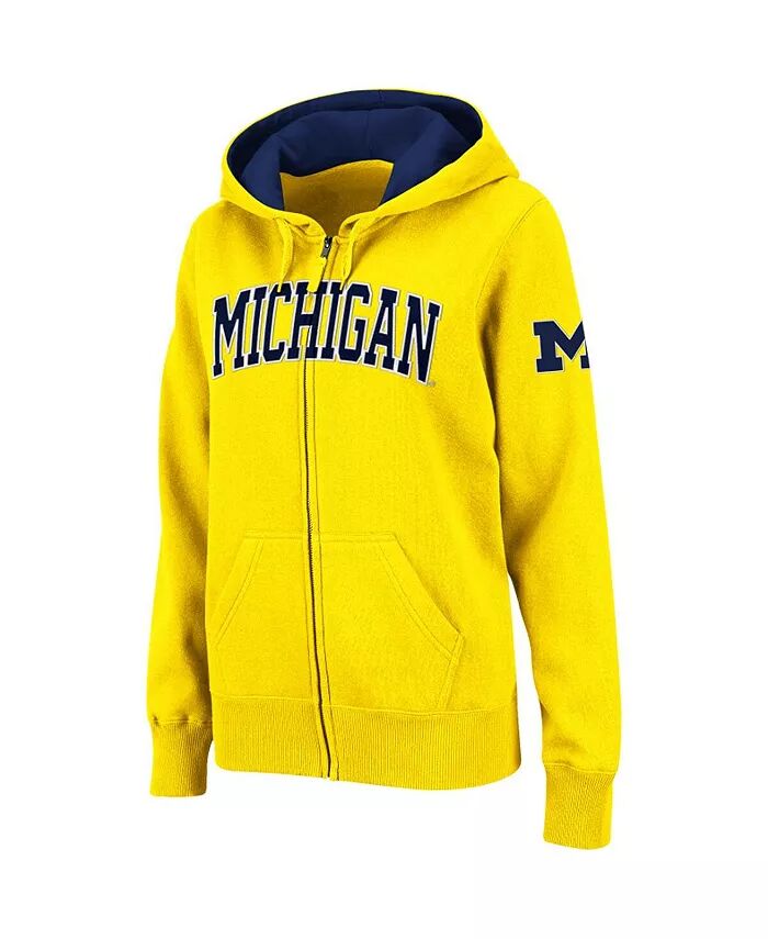 

Женская толстовка с капюшоном Michigan Wolverines Gold с арочным именем и застежкой-молнией Colosseum