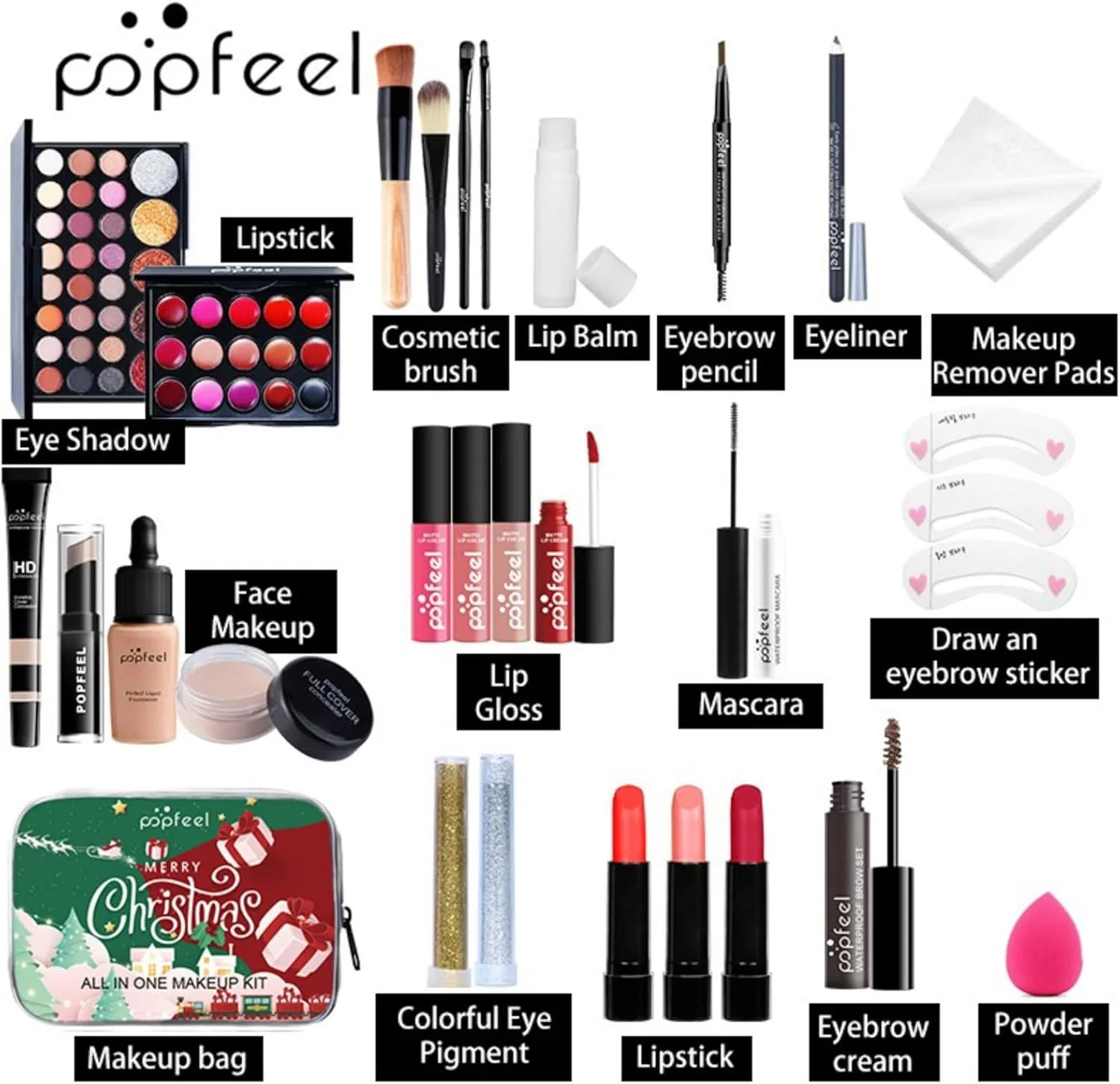 Набор косметики POPFEEL Christmas Cosmetics Set, 24 предмета, многоцветный Pretty Rabbit Piaoliangtu — фото 3