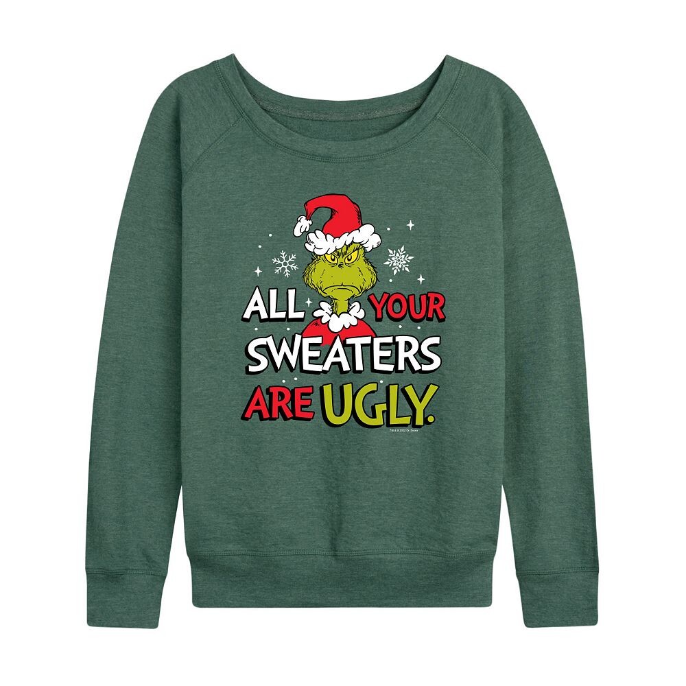 

Женские свитера Dr. Seuss Grinch Ugly, легкий свитшот из френч-терри Licensed Character, цвет Heather Green