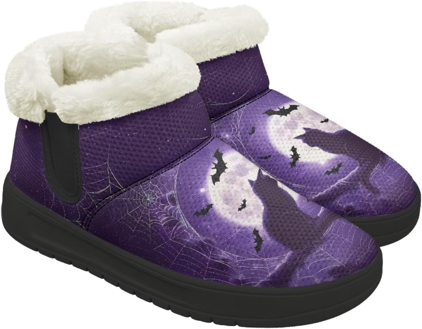 

Женские и мужские зимние ботинки Forchrinse на Хэллоуин с меховой подкладкой, модные теплые ботильоны, черный