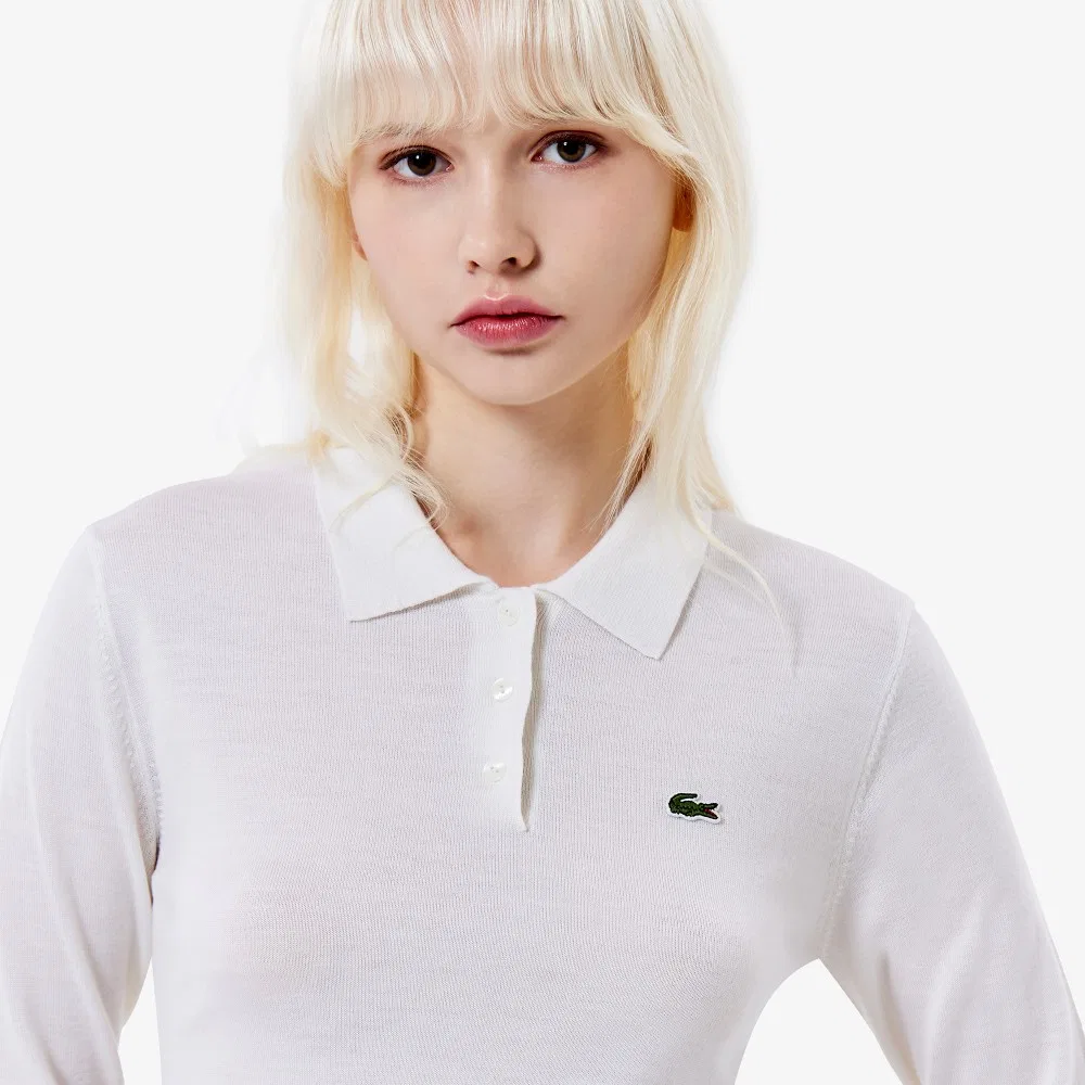 Свитер-поло Lacoste женский шерстяной, базовый, офф-уайт — фото 2
