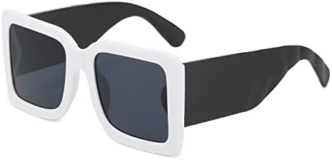 

Большие квадратные солнцезащитные очки в винтажном стиле для женщин, модные солнцезащитные очки черного цвета с защитой от УФ-излучения UV400 для мужчин и женщин MTZJH, White