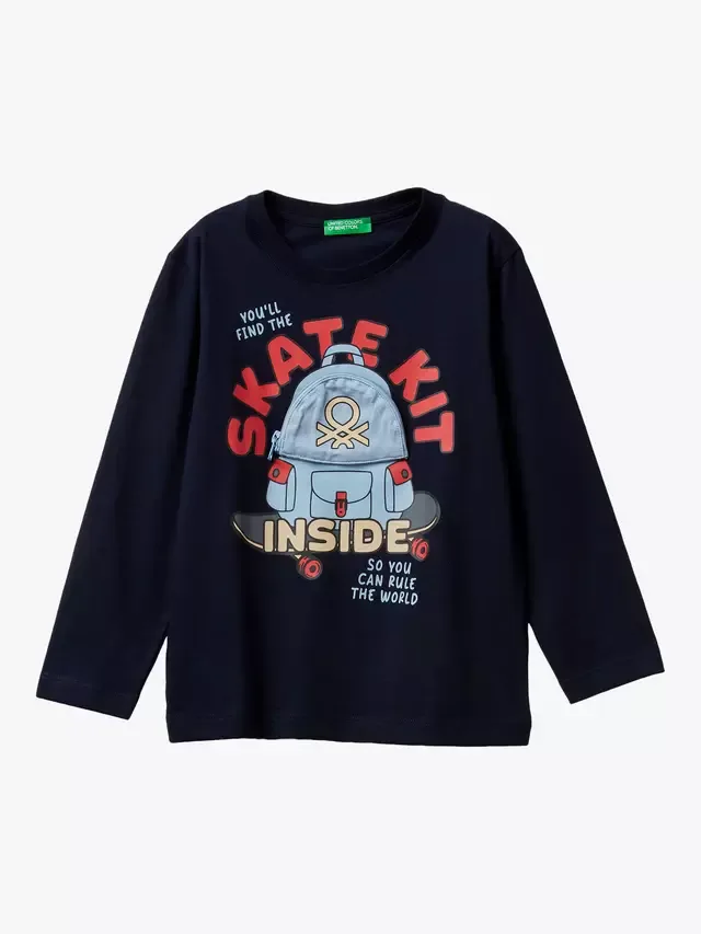 Детская футболка с длинными рукавами для катания на коньках, синяя Benetton
