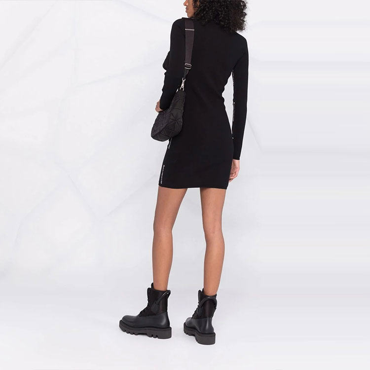 Интарсия вязка логотип платье с длинным рукавом Alexander Wang, черный — фото 4