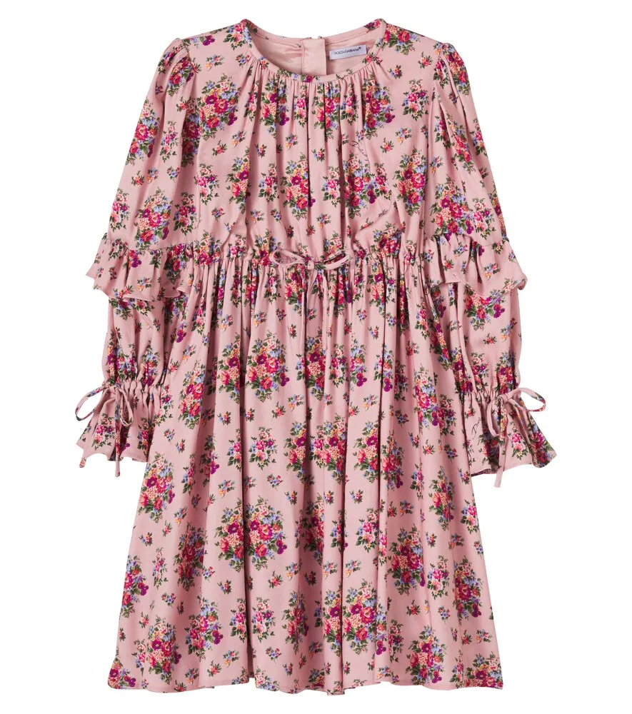 Платье с цветочным принтом и сборками Dolce&Gabbana Kids, розовый