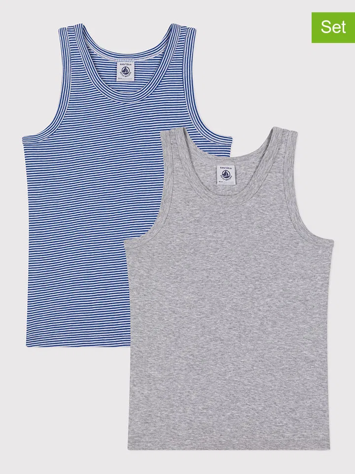 Комплект из 2 маек, с принтом, Petit Bateau, синий/серый