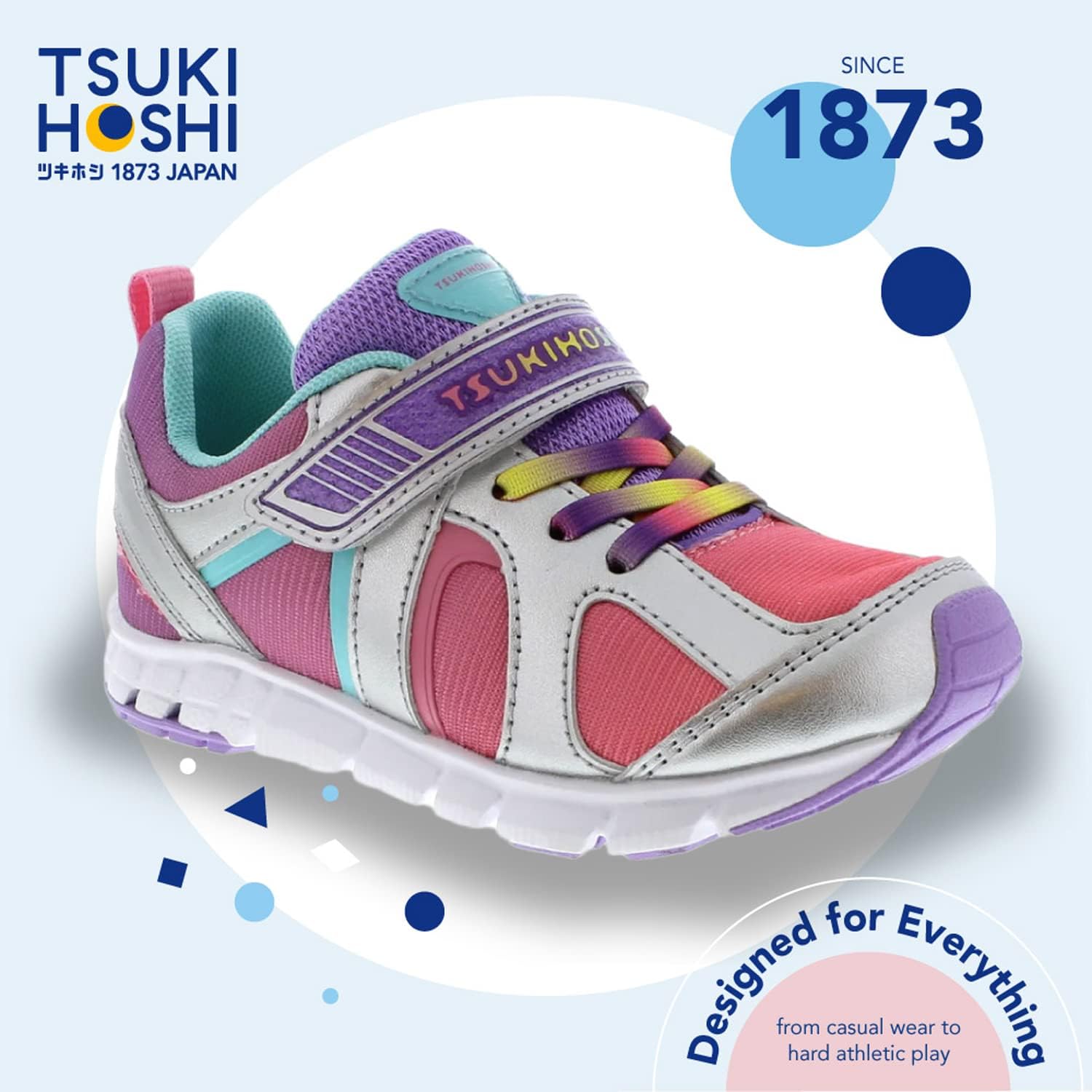 Детские кроссовки TSUKIHOSHI Rainbow Kids - с застежкой на ремешок, пригодные для стирки в машине, с широкой носочной частью и противоскользящими, немаркими подошвами, для детей 4-12 лет, серебристый/лавандовый — фото 3