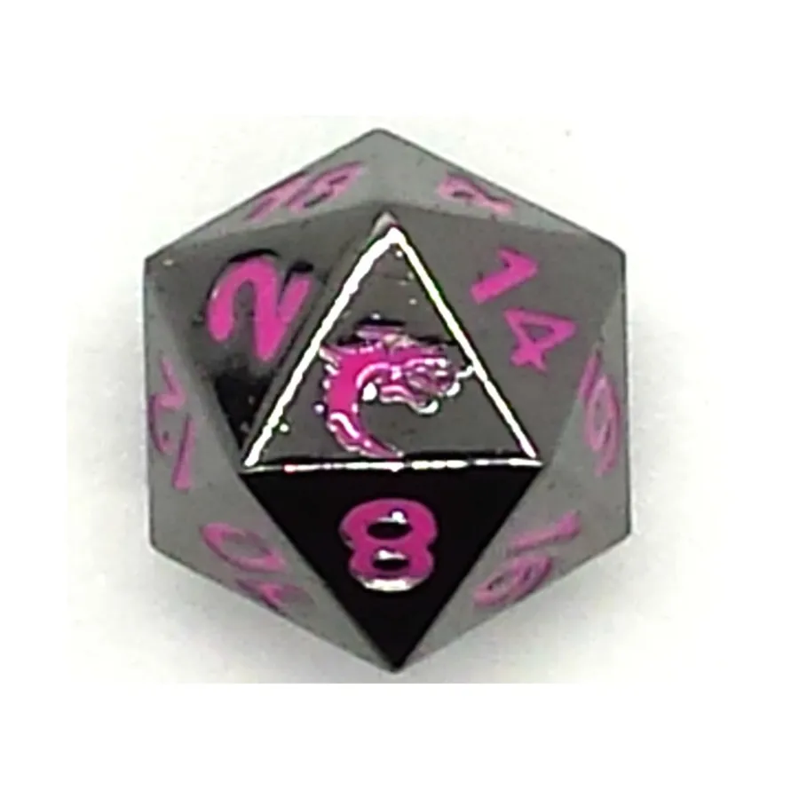 

d20 Черный никель с розовым, Metal Dice - Halfling Forged