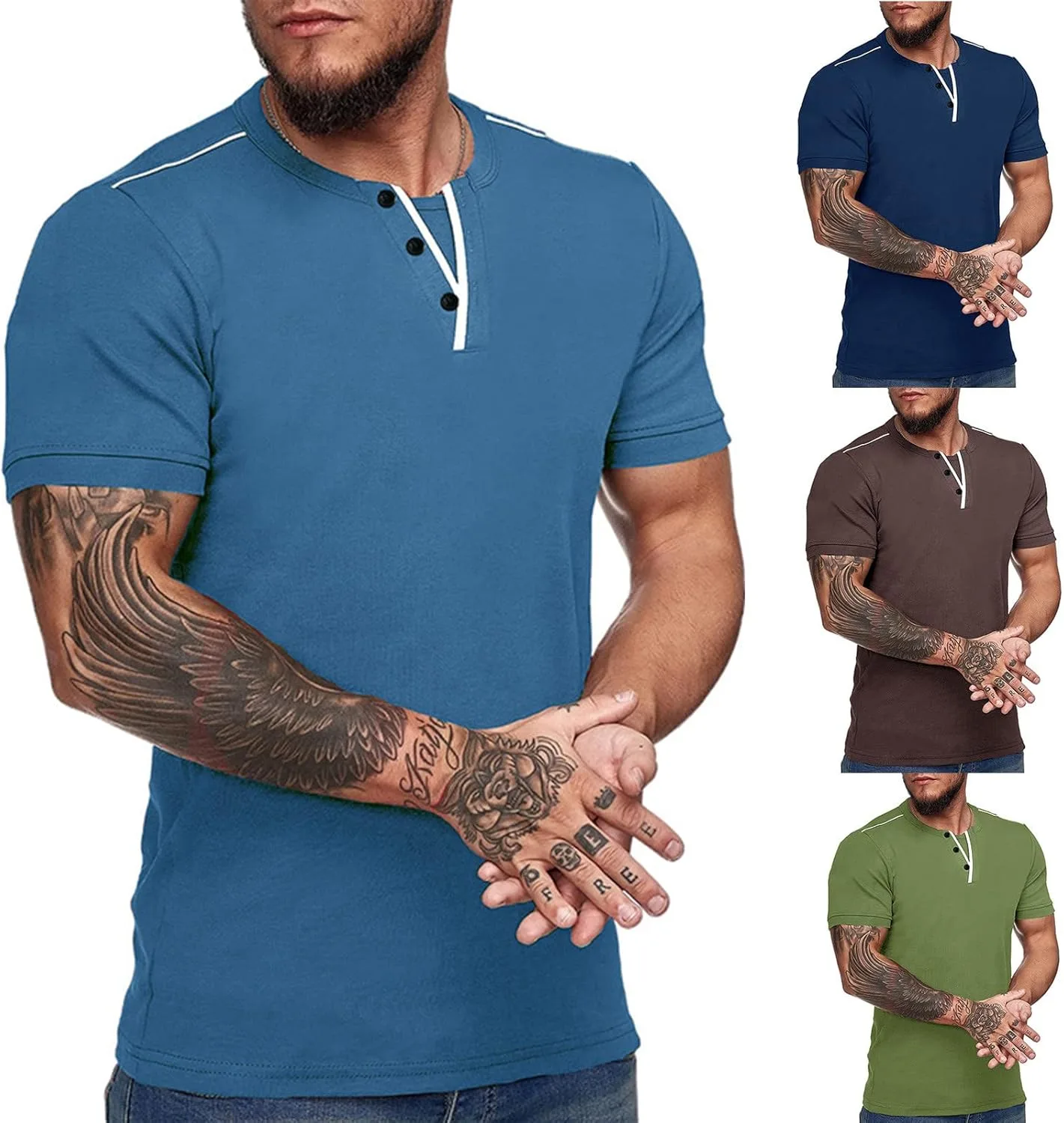 

Мужская футболка хенли с модными пуговицами, летняя, хлопковая, с коротким рукавом tuduoms