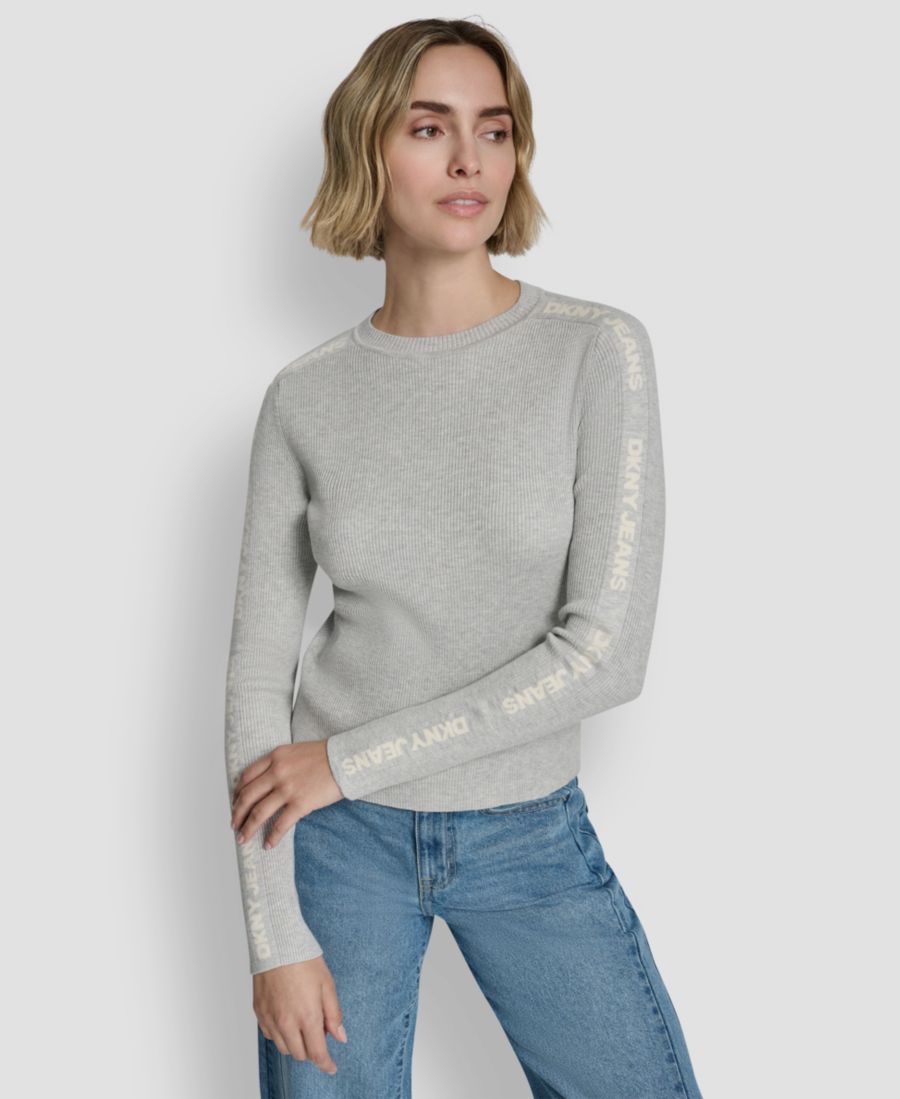 

Женский свитер с длинными рукавами и круглым вырезом с логотипом DKNY Jeans, Sky Grey Heather/Eggnog