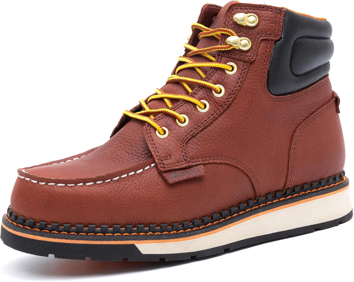 

Мужские ботинки MWORK с мягким носком 15 см, из премиальной кожи полного зерна, устойчивые к истиранию, маслу и скольжению, с прочной клиновидной подошвой, EH класс, поддержка свода стопы, предотвращение усталости, коричневый