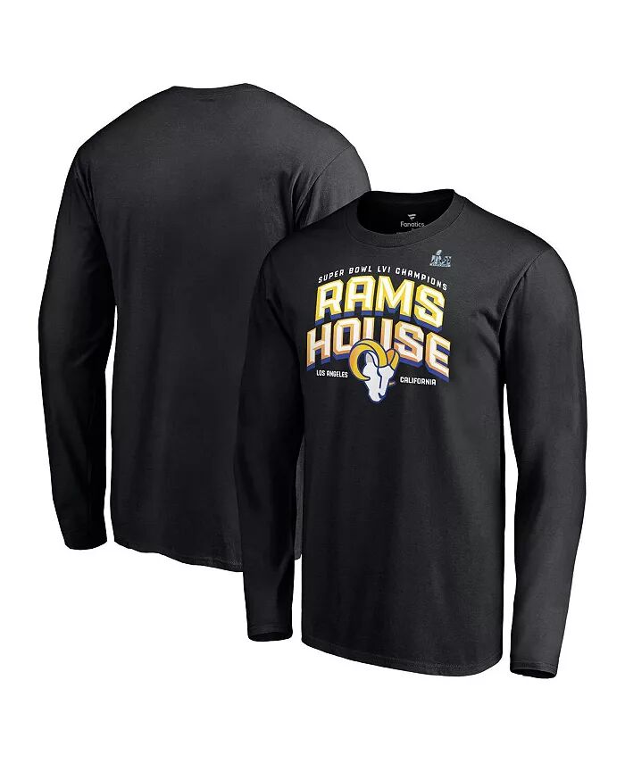 

Мужская черная футболка с длинным рукавом Los Angeles Rams Super Bowl LVI Champions Hometown Fanatics