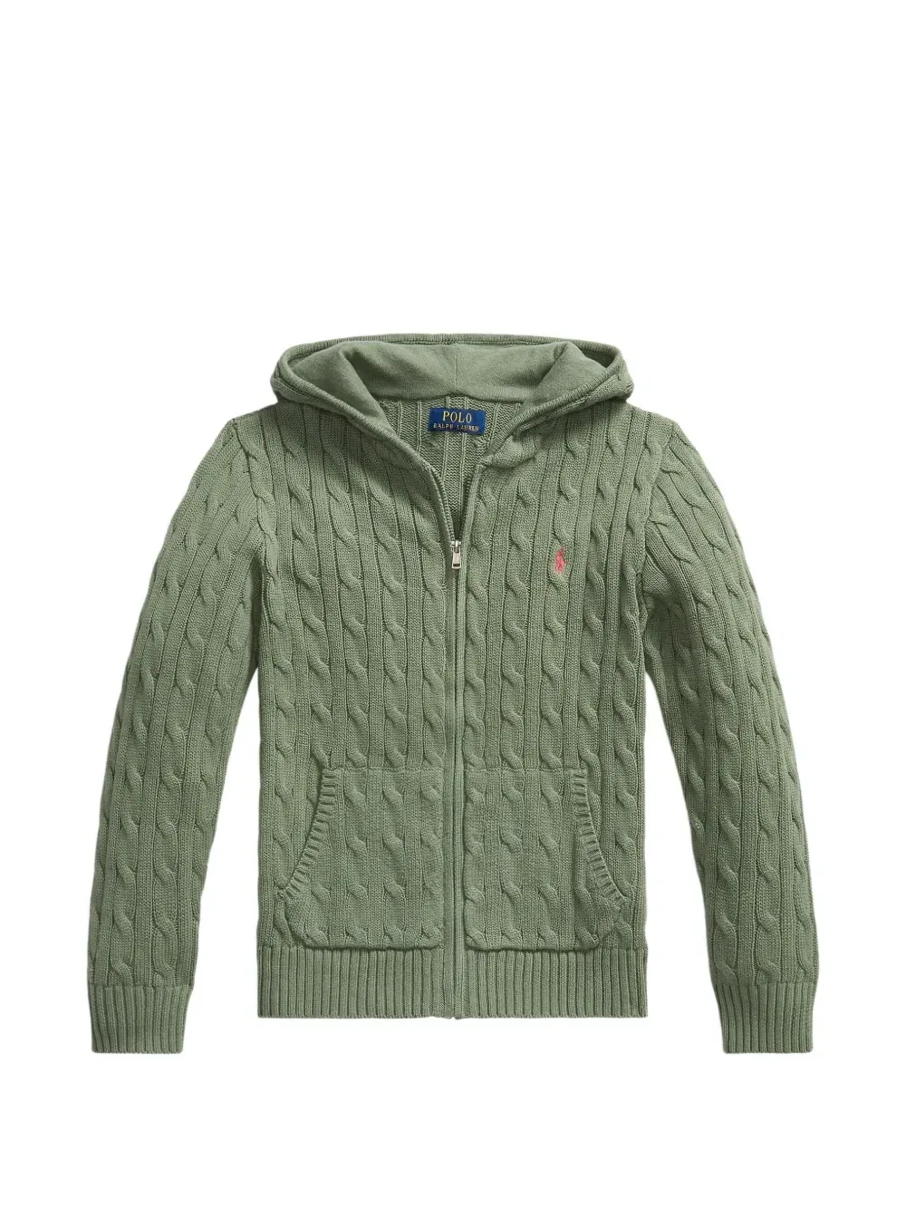 Худи на молнии из фактурной вязки Polo Ralph Lauren Kids, зеленый