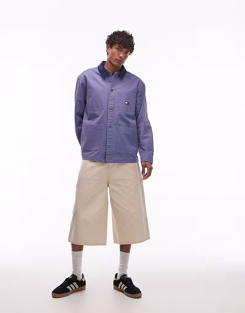 

Рубашка с контрастным вельветовым воротником синего цвета Tommy Jeans