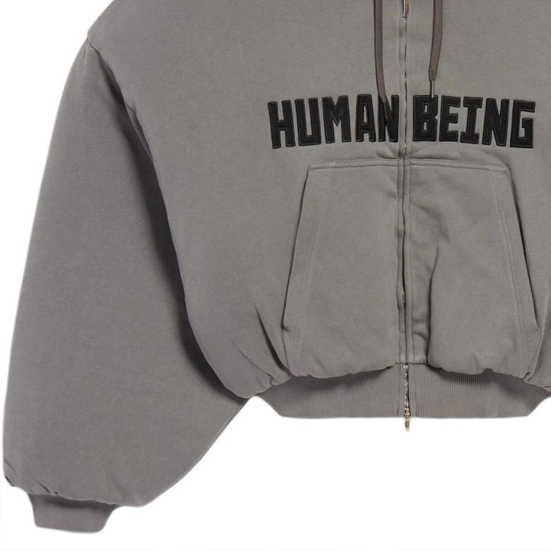 Balenciaga Толстовка с капюшоном HUMAN BEING ROUND HOODIE, свободный крой, мужская, темно-серый цвет, коллекция SS25 — фото 4