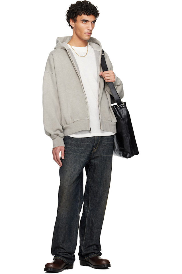 Fear Of God Essentials Классическая толстовка на молнии серого цвета с вышивкой на тему праздников — фото 4