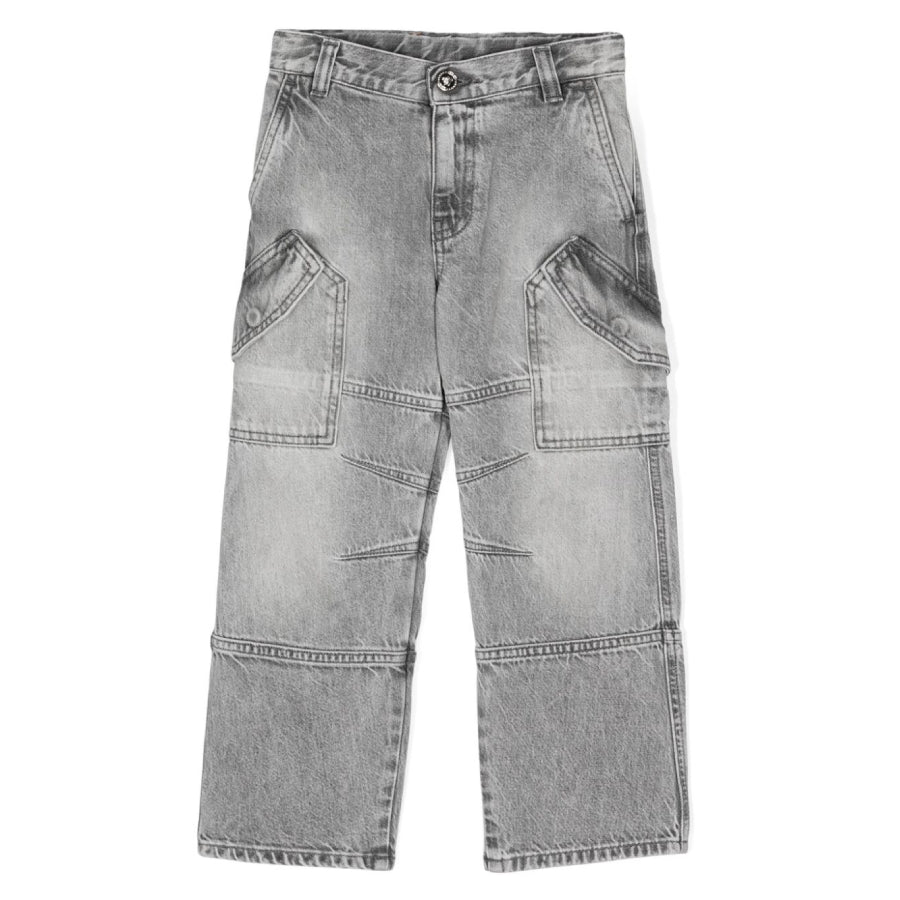 

Джинсы-карго Young Versace Kids с нашивками-логотипами и прямыми штанинами, Grigio Chiaro