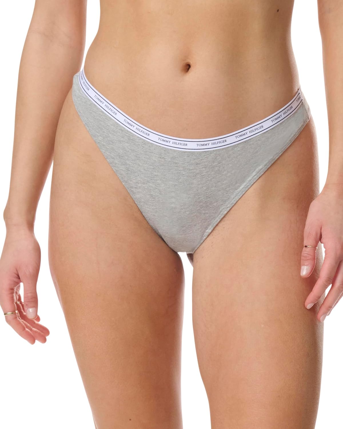 Женские классические хлопковые стринги Tommy Hilfiger с логотипом, 5 шт., Mini Palm Leaves/Bright White/Heather Grey/Sky Capintain/Sky Captain Stripe — фото 2