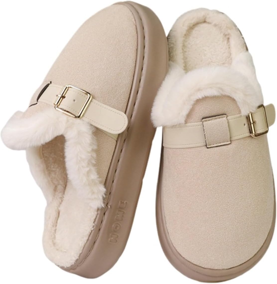 

Женские мюли с мехом на платформе, теплые тапочки с искусственным мехом для женщин и мужчин, нескользящие домашние и тапочки для зимы, дома, отдыха, общежития Azttoztto, бежевый