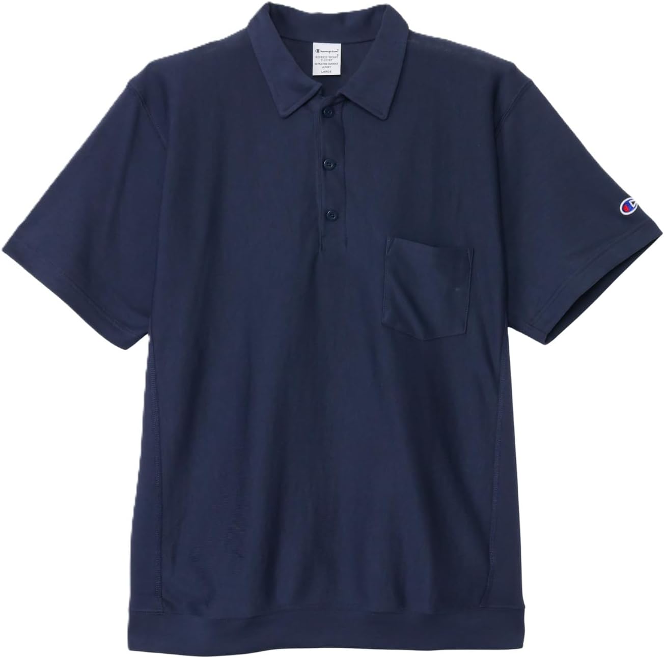 

Поло с коротким рукавом, хлопок, производство США, свободный крой, обратное плетение, карман, C3-B308-060-L Champion, темно-синий