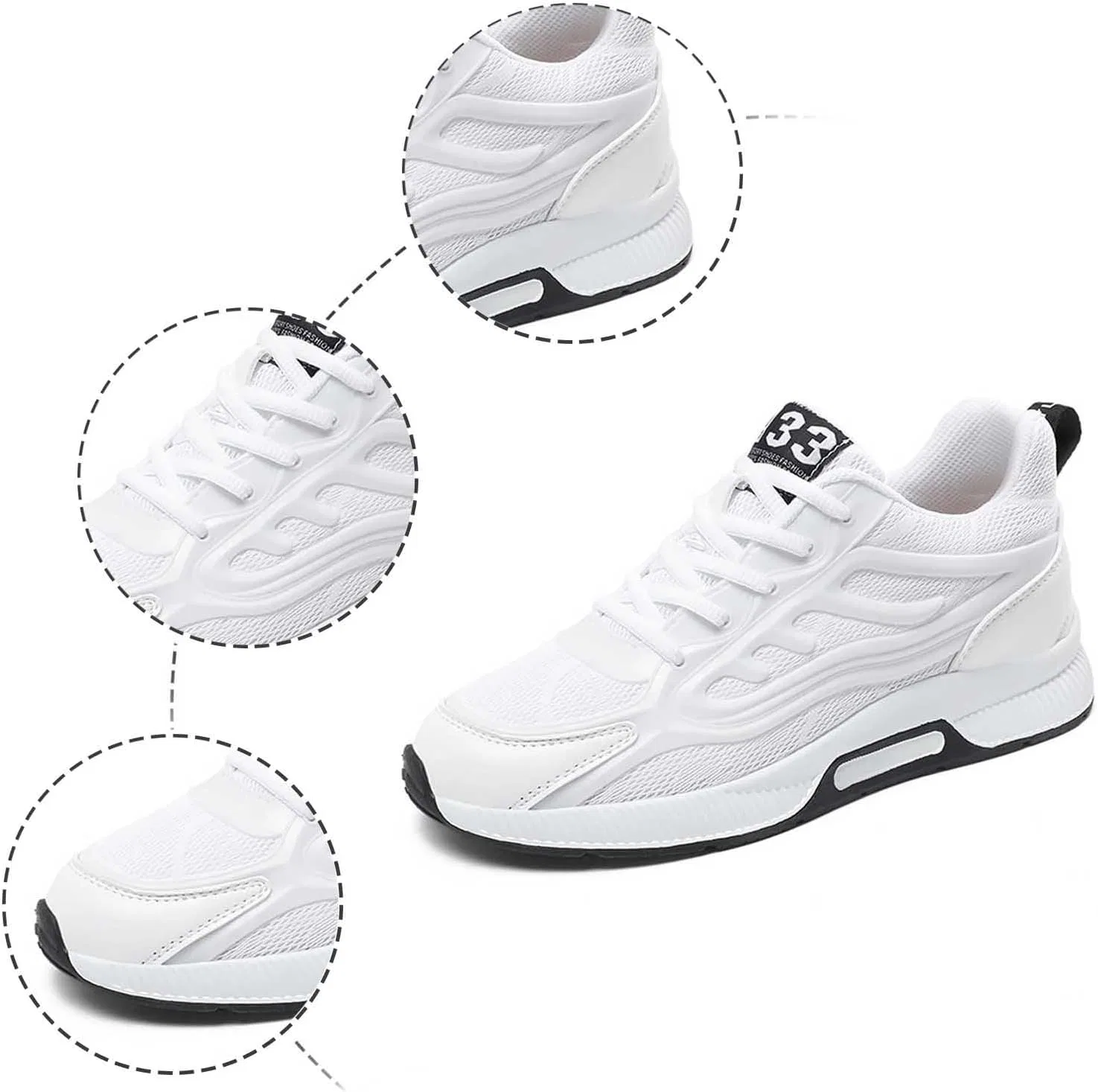 Generisch Sneaker Herren Schuhe Produkttyp Мужские кроссовки - Modische einfarbige Mesh-Sneaker zum Schnüren für Paare Laufschuh-Design mit luftdurchlässigem Mesh leichte Alltags- Trainingstasche, Weiß — фото 4