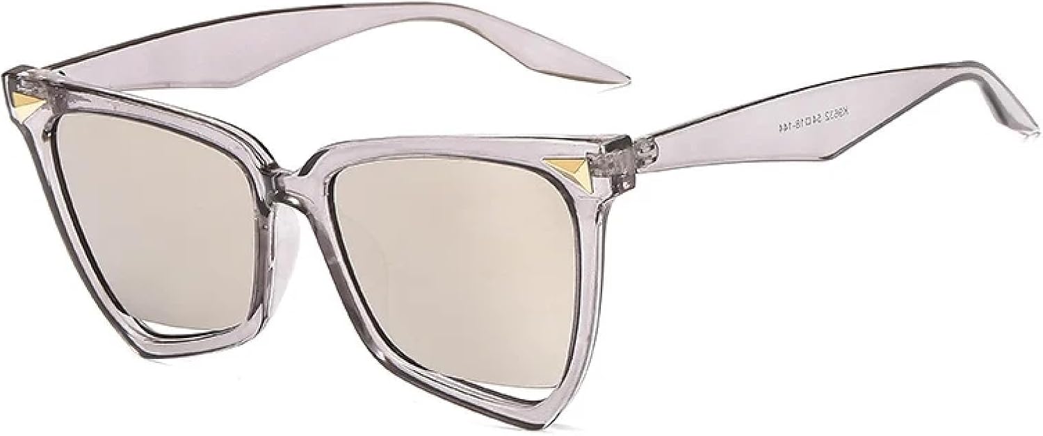 

Роскошные модные солнцезащитные очки для женщин в стиле ретро с заклепками, в стиле панк, прозрачные с градиентной подсветкой, защита от УФ-излучения UV400 TKKTLLT, Gray-silvermirror