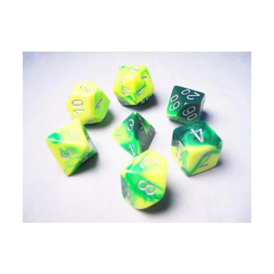 

Полисеточный комплект: зеленый и желтый с серебром (7), Dice - Gemini - Poly Sets (Chessex)
