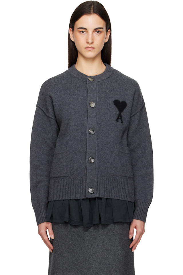 

Ami Paris Серый войлочный кардиган Ami de Coeur из мериносовой шерсти