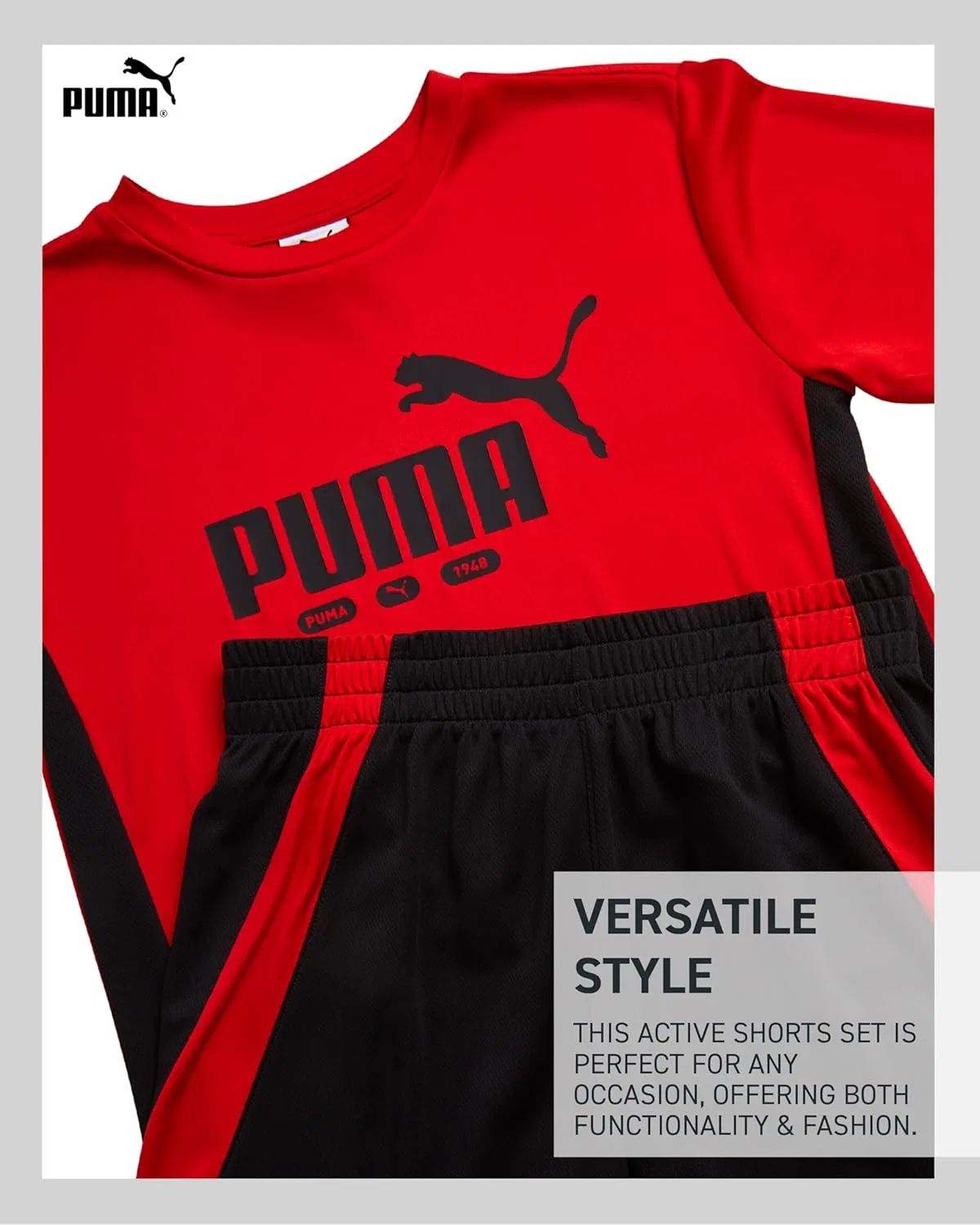 Спортивный набор для мальчиков PUMA, футболка и шорты, Red Core/Black — фото 4