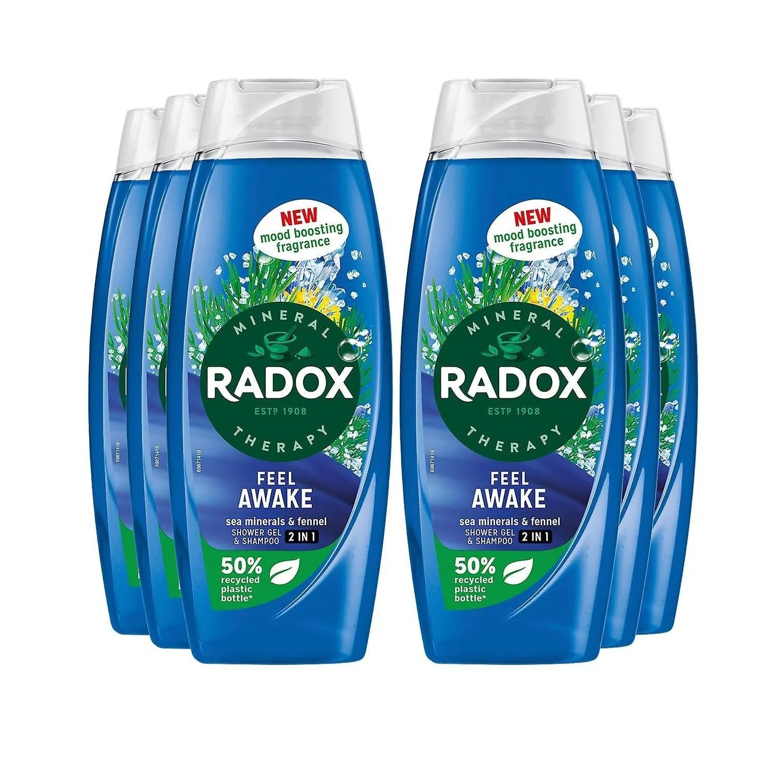Гель для душа и шампунь 2-в-1 Mineral Therapy Feel Awake от Radox, 6 x 450 мл Radox, Blue