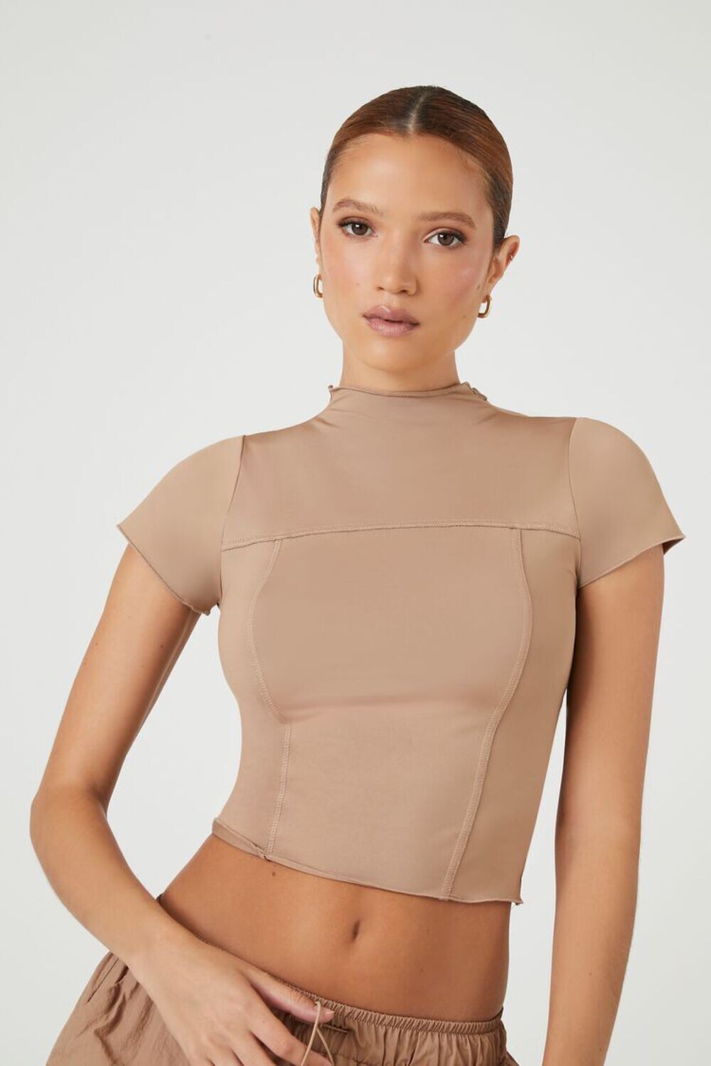 

Укороченная футболка с воротником-стойкой Forever 21, серо-коричневый