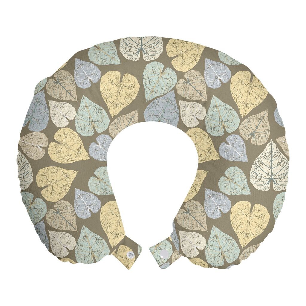 

ABAKUHAUS Ботаническая подушка для путешествий, поддержка шеи, абстрактные сердечки, листья, пенопластовые дорожные принадлежности для самолета и автомобиля, 30x30 см, темно-коричневый и разноцветный