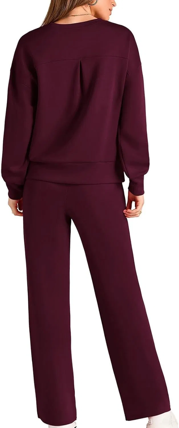 Спортивный костюм женский 2 Piece Fleece два предмета с Crewneck худи и джоггерами Y2K Generic, C010- Wine — фото 4