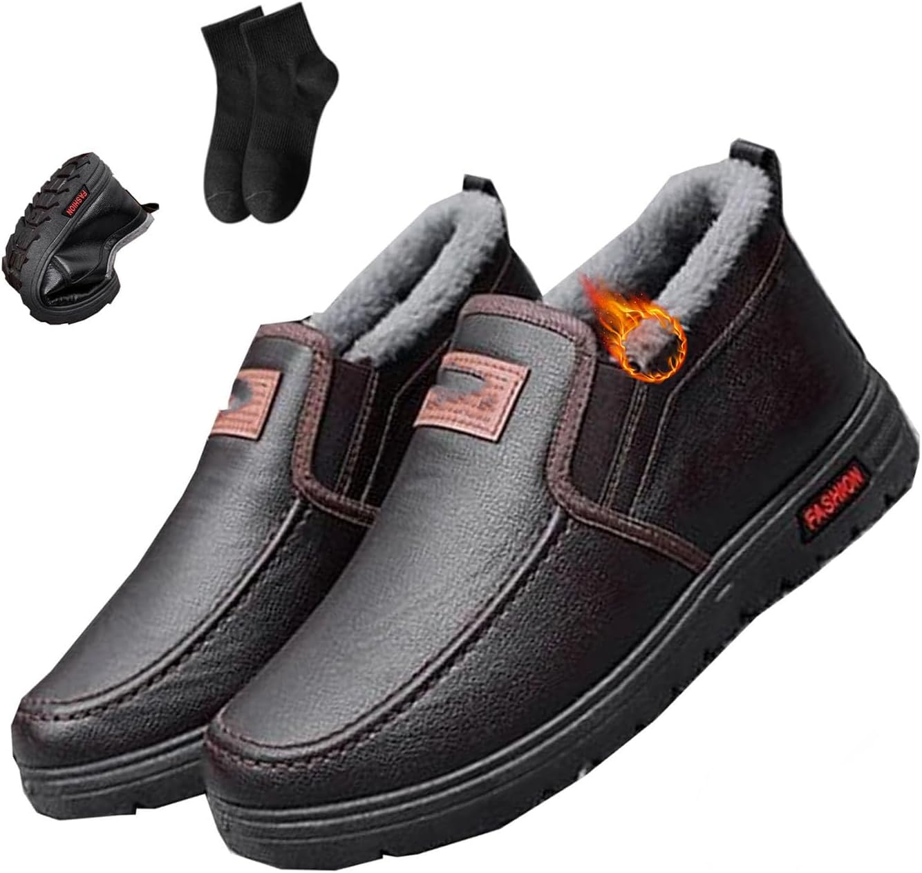 

Мужские зимние кожаные ботинки NoworFewer, водонепроницаемые, с нескользящей подошвой, теплые ортопедические, коричневый