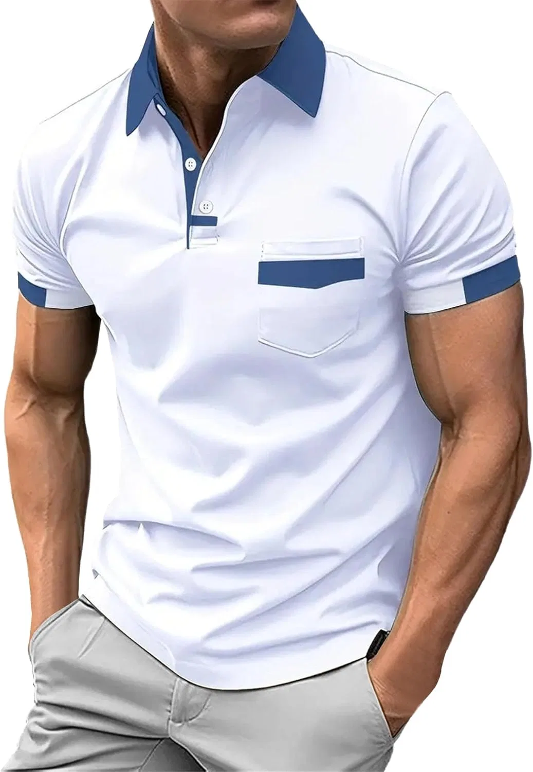 Поло мужское Slim Fit, контрастная отделка, Z White